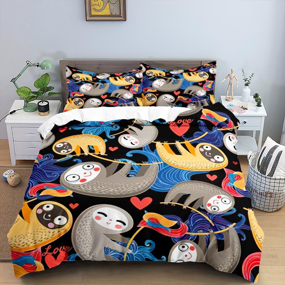 Cartoon Sloth Duvet Cover King Queen Funny Animal Bedding Set For Kids Wildlife Polyester Quilt Cover Children Birthday Gifts