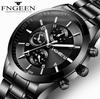 FNGEEN Student Ultra-thin Men's Black Gold Steel Belt Sports Luminous Waterproof Explosion Model Three-eye Imitation Watch