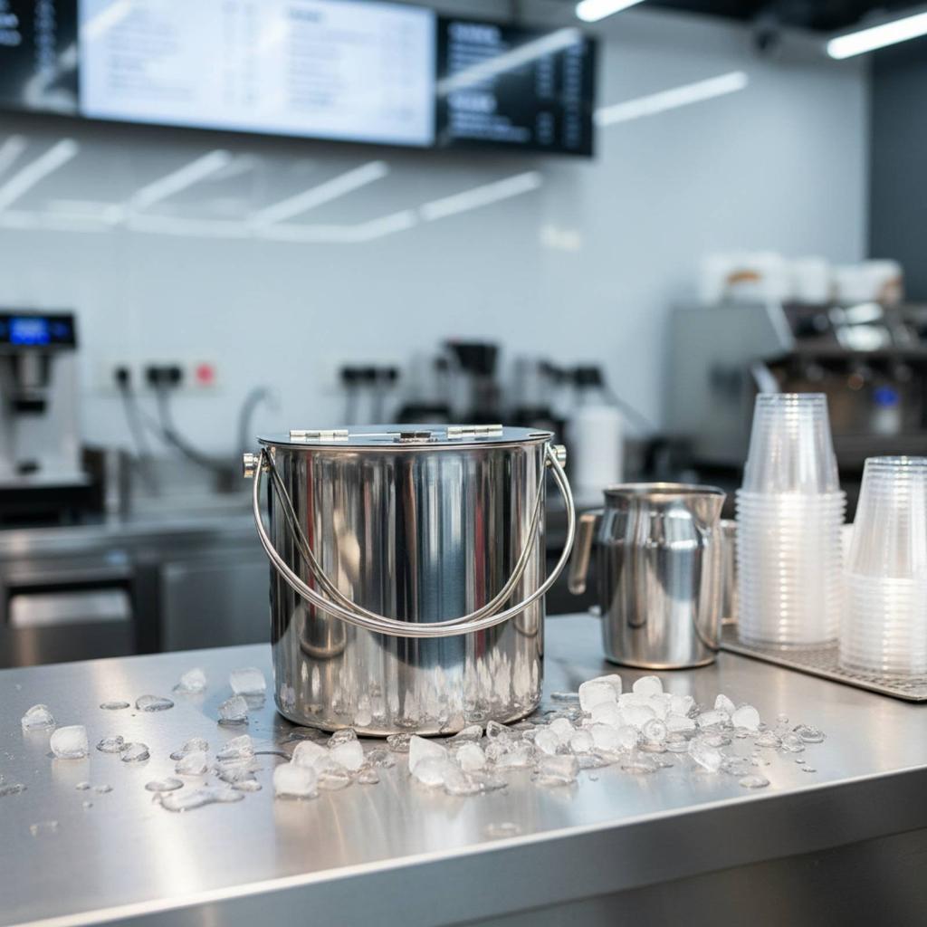 Stainless Steel Container with Lid Easy to Clean Portable Ice Container with Handle Metal Ice Container Even Rolled Border