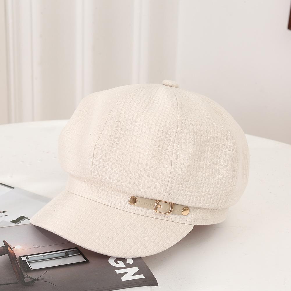 Autumn Winter Women's Octagonal Hat Korean Fashion Bailey Hat Button Duck Tongue Hats British Style Painter Hat