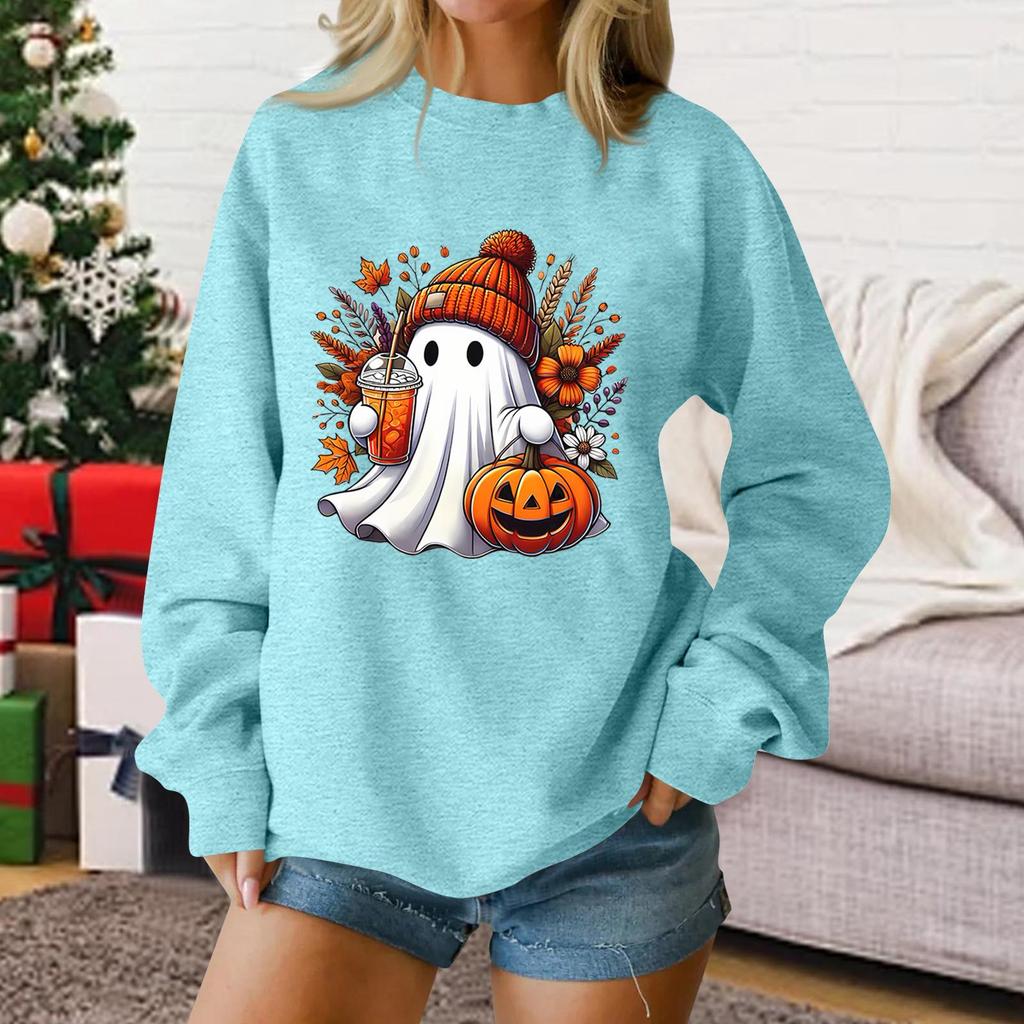 Ladies Fashion Casual Halloween Printed Pullover Sweater