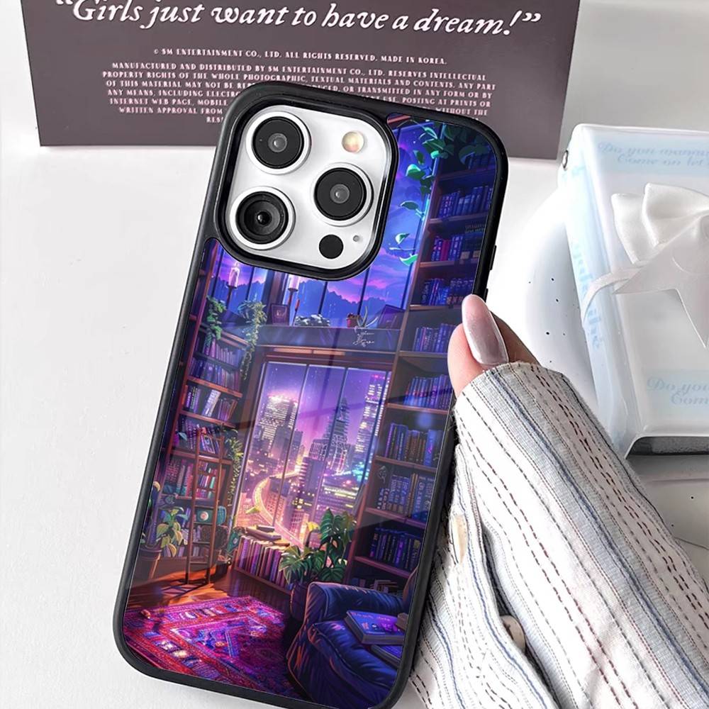 Library Study Book illustration Phone Case For iPhone 17,16,15,14,13,12,11 Pro,Max,Plus,Mini,Air,E Magnetic Magsafe Cover