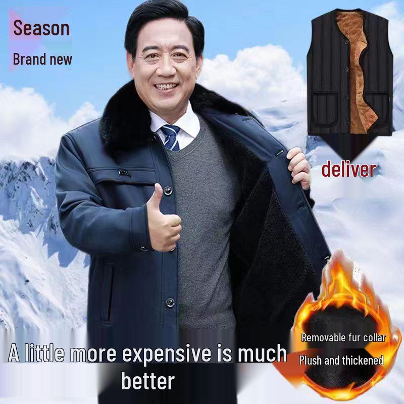 Men's Thick Velvet-Lined Winter Coat for Middle-Aged and Elderly