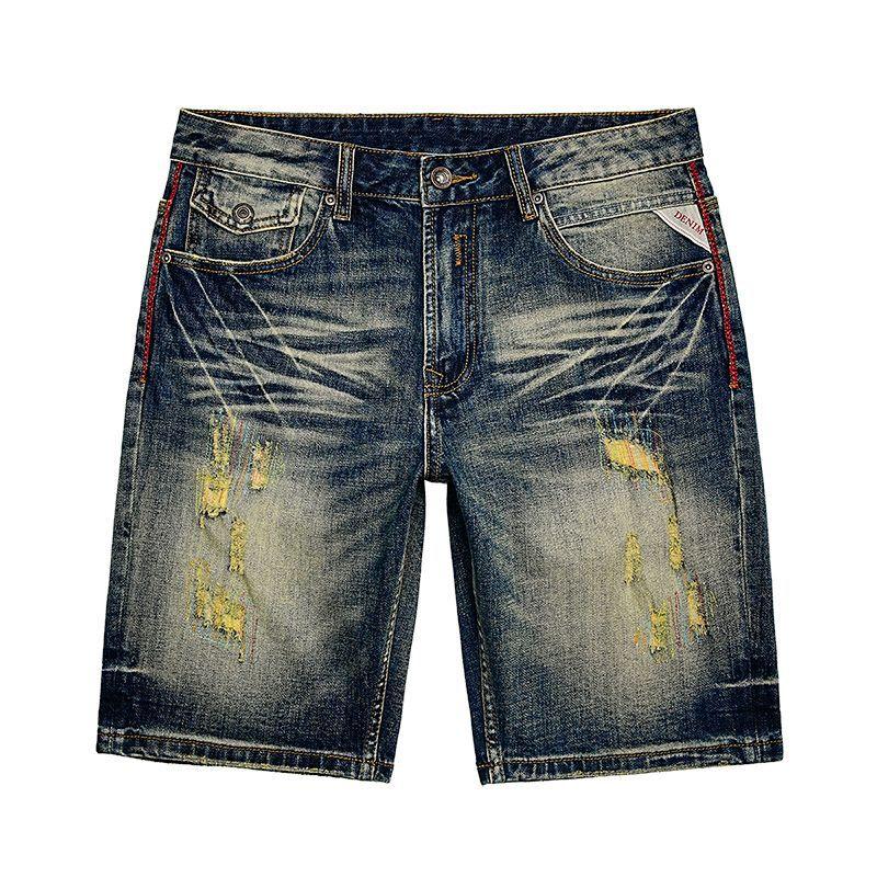 

Новые Ретро Рваные Джинсовые Шорты Мужские Летние Тонкие Брюки Пятиточки Повседневные Брюки Средней Длины 38
