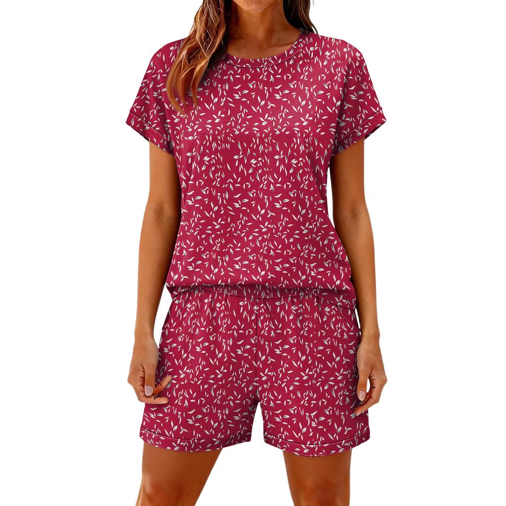 Women's Casual And Comfortable Floral-Print Short-Sleeve Set With Pockets