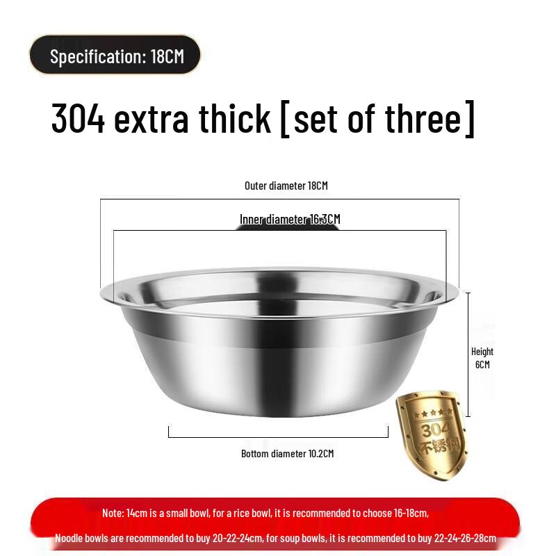 Xihe 304 Stainless Steel Round Multi-Purpose Bowls, 18cm (3-Pack)