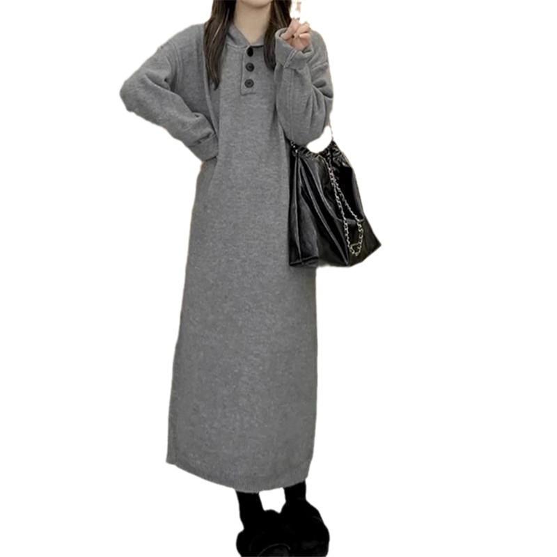 Autumn and Winter New Casual Hooded Knitted Dress Women's Loose Lazy Medium and Long Inner Sweater Skirt Tide