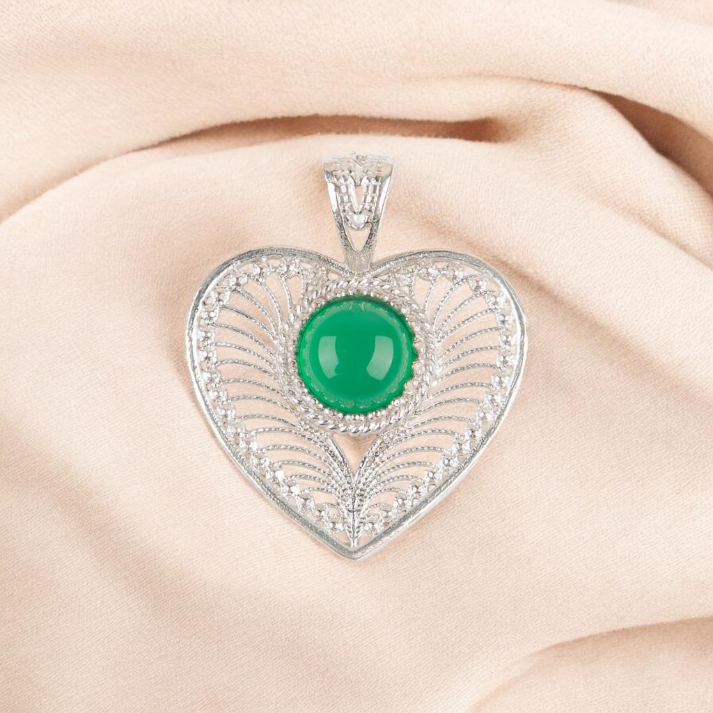 Rare Green Onyx Gemstone 925 Sterling Silver Jewelry Handmade Boho Pendant 1.4" CP-15-29