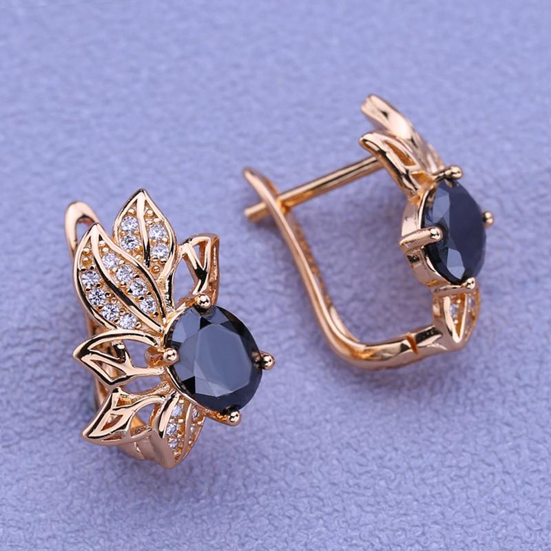 LSOOYH Bladøredobber Rose Gull Farge Moteøredobber For Kvinner Hule Svarte Cubic Zirconia øredobber Smykker