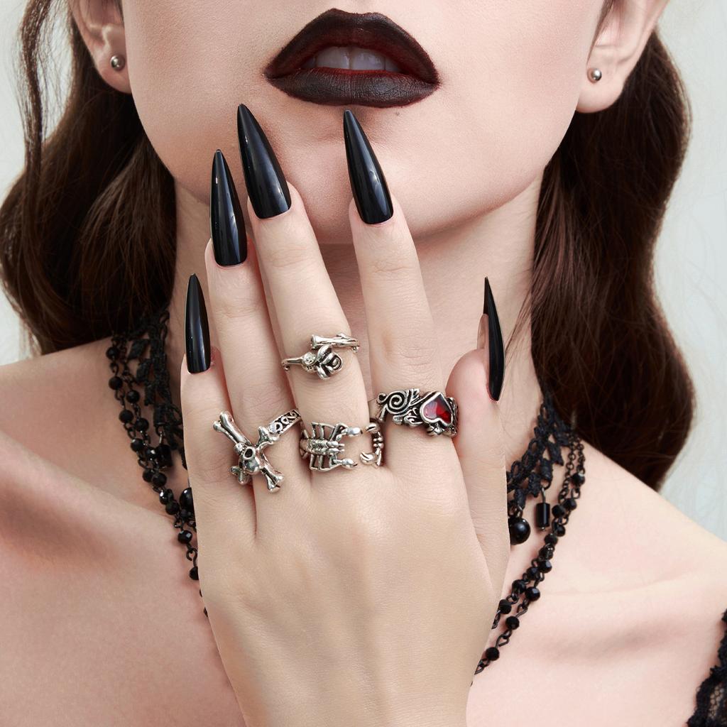 Diablo Skull Ring Set, Niche Halloween Spider Cross Ring