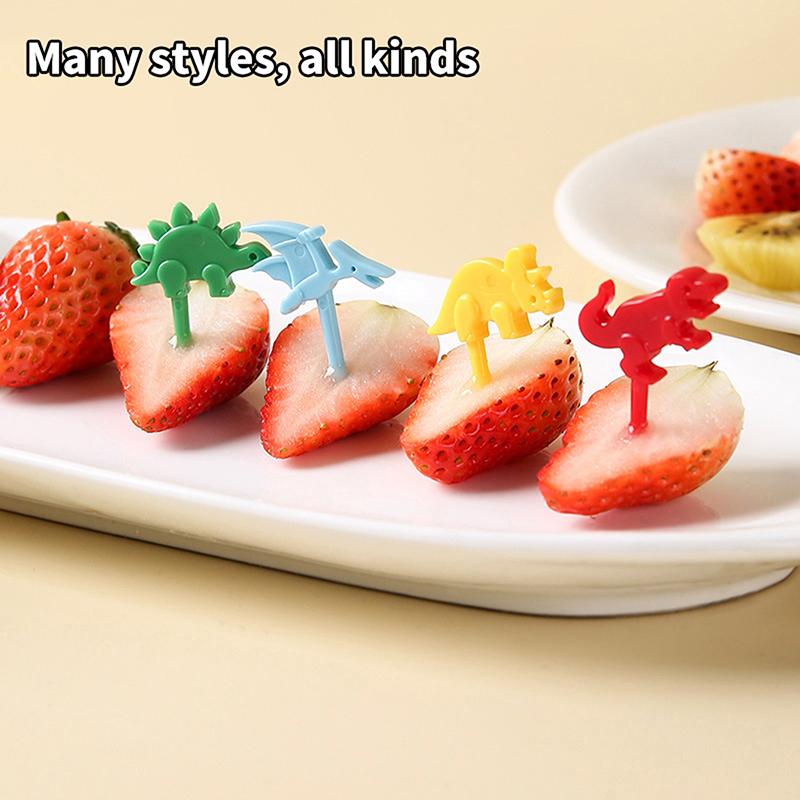 12 Pcs Cartoon Fruit Fork Cute Dinosaur Cupcake Top Decoration Food Appetizer Toothpicks Bento Box Accessories Cocktail Picks
