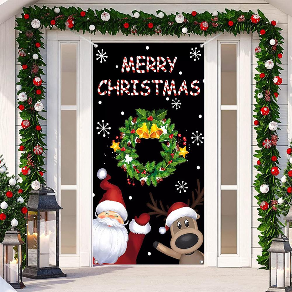 90x200cm Perdele pentru ușă de Crăciun Moș Crăciun Om de zăpadă Tapiserie pentru pom de Crăciun Decor pentru ușă de Crăciun vesel pentru casă Decor de Anul Nou
