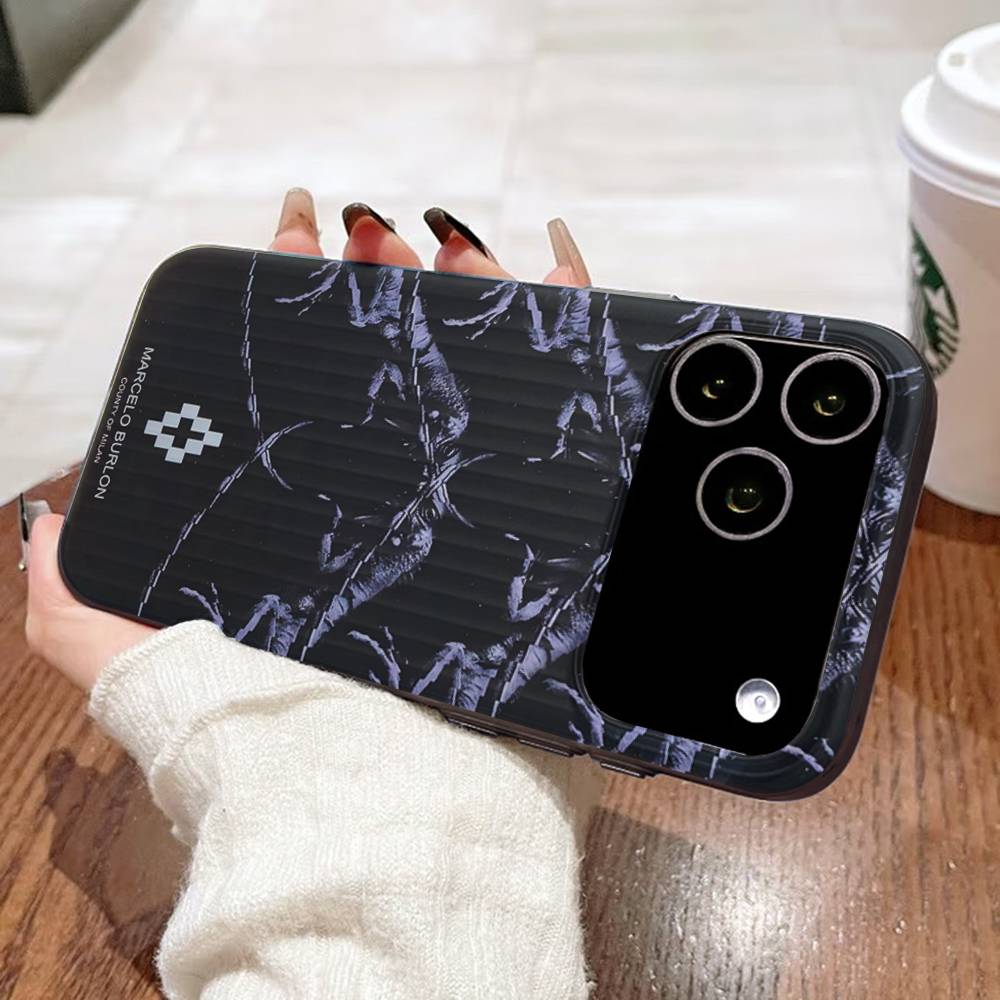 

M-MARCELO B-BURLON Phone Case For IPhone 17 16 15 14 13 12 11 Corrugated Frosted Soft Cover Anti-Slip iPhone 13pro max