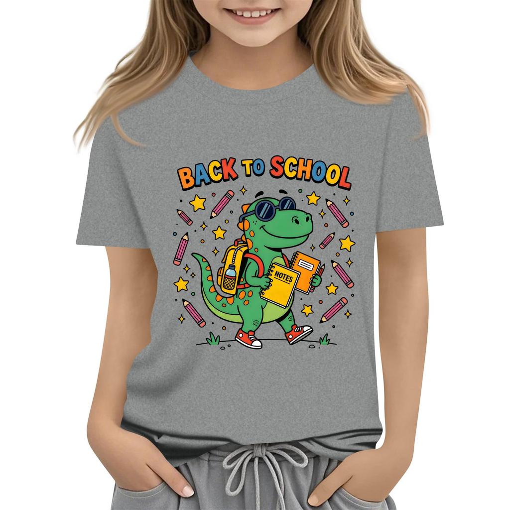 Children's Casual and Fashionable Round-Neck Printed Short-Sleeve Top for Back-to-School