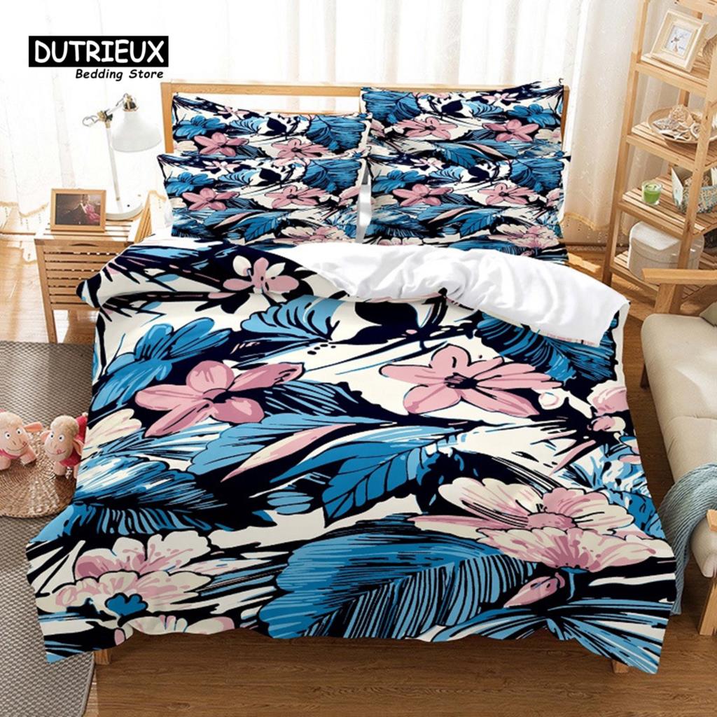 Beautiful Flower Bedding Set, 3Pc Flower Duvet Cover Set, Soft Comfortable Breathable Duvet Cover, For Bedroom Guest Room Decor