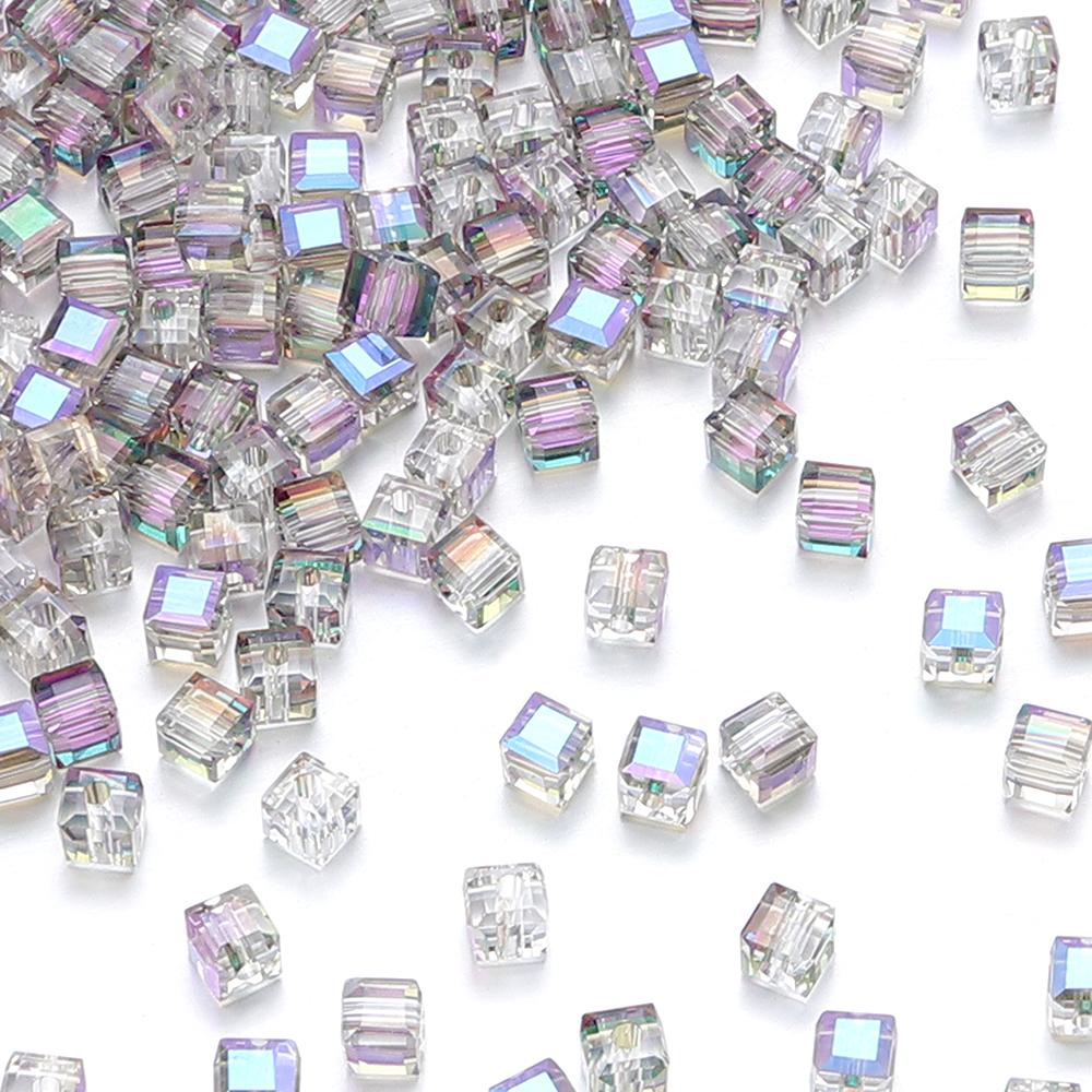 50 Pièces 4/6/8mm Cube Carré Facetté Cristal de Bohême Verre Perles Libres Artisanat pour Fabrication de Bijoux DIY Bracelet Collier Accessoires