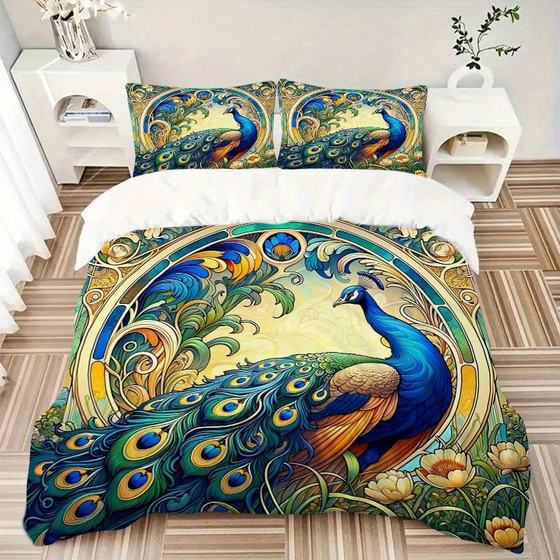 3pcs Peacock Garden Bedding Cover Set, Fashion Classic Popular Print Bedding Set, Soft Comfortable, All Season Use, For Bedroom, Guest Rooma0819189
