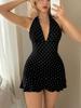 2025 Summer Women's Polka Dot Halter Bodycon Dress