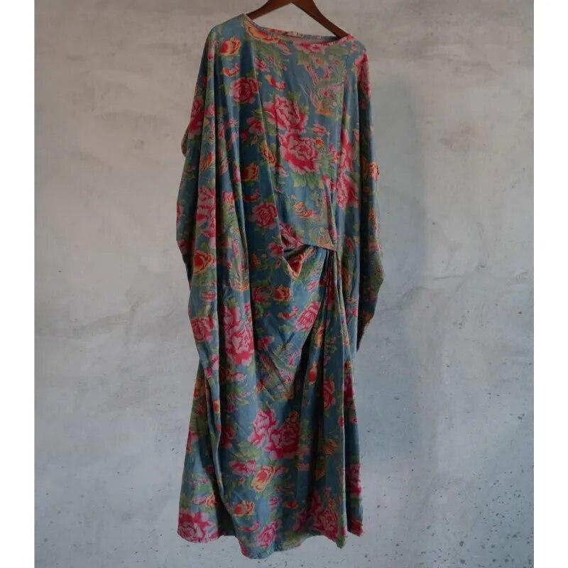 Johnature Women Vintage Irregular Dresses O-Neck Sleeveless Print Floral Robes Summer Chinese Style Women Dress
