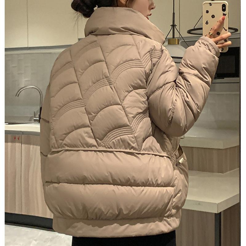 Pevná péřová bunda pro ženy Podzim Zima Nová móda Vintage Parky s dlouhým rukávem Ležérní Stojánek Límeček Zipy Kabáty