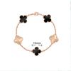 Bracciale da donna di alta qualità in oro rosa 18k, laser bianco, madreperla, calcedonio rosso, 15mm, quadrifoglio, cinque fiori