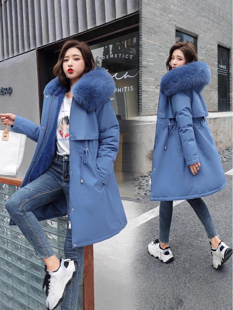 Winter 2025 Women's Slimming Parka: Fashionable Versatile Plus Velvet One-Piece Coat with Thick Faux Fur