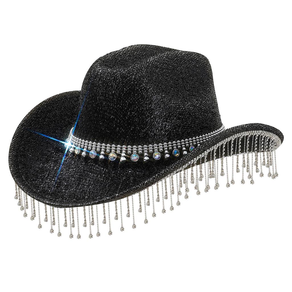 Eye-catching Crystal Cowboy Hats Bride Hat Panama Hat for Bachelorette Party Cowboy Hats for Club Stage Shows