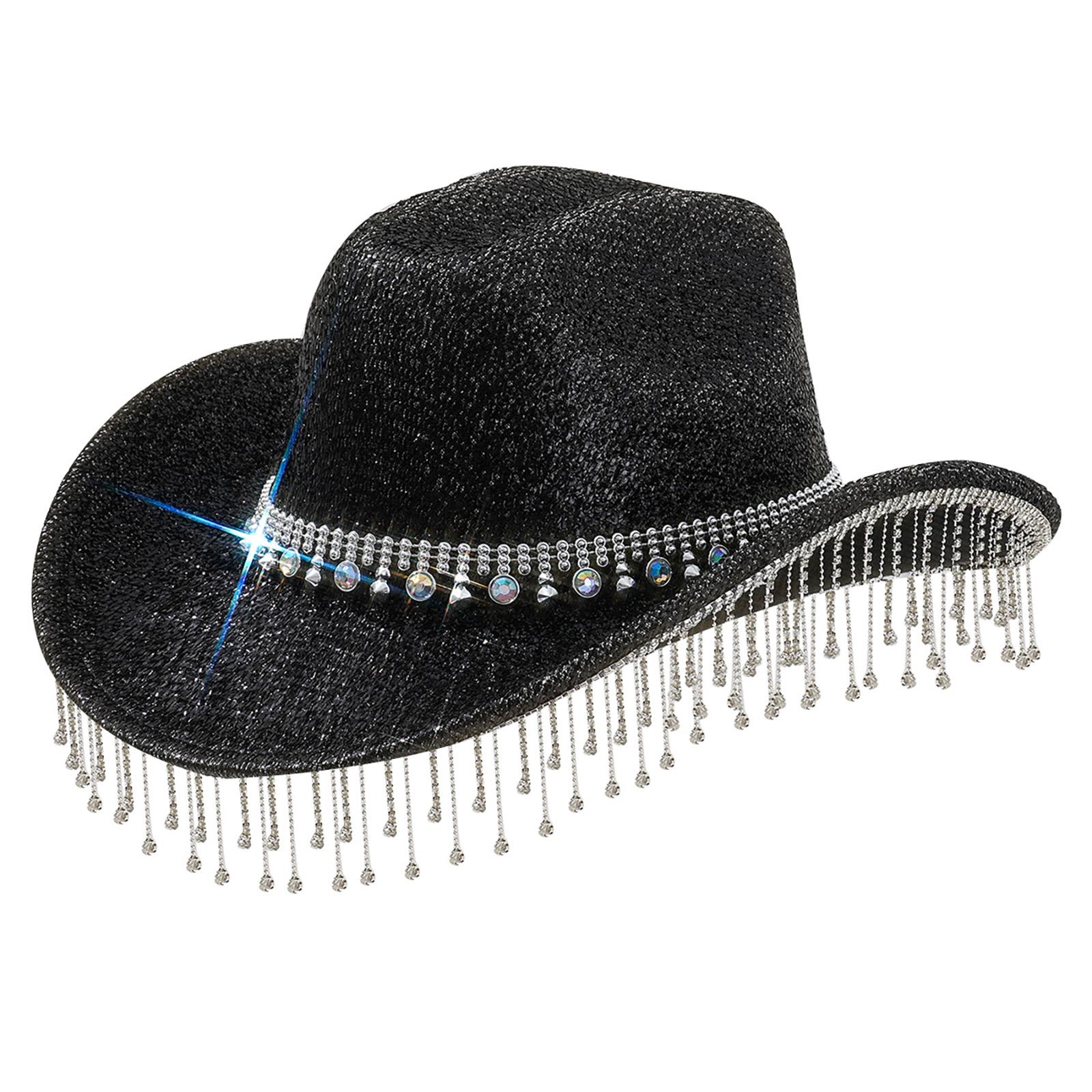 

Eye-catching Crystal Cowboy Hats Bride Hat Panama Hat for Bachelorette Party Cowboy Hats for Club Stage Shows