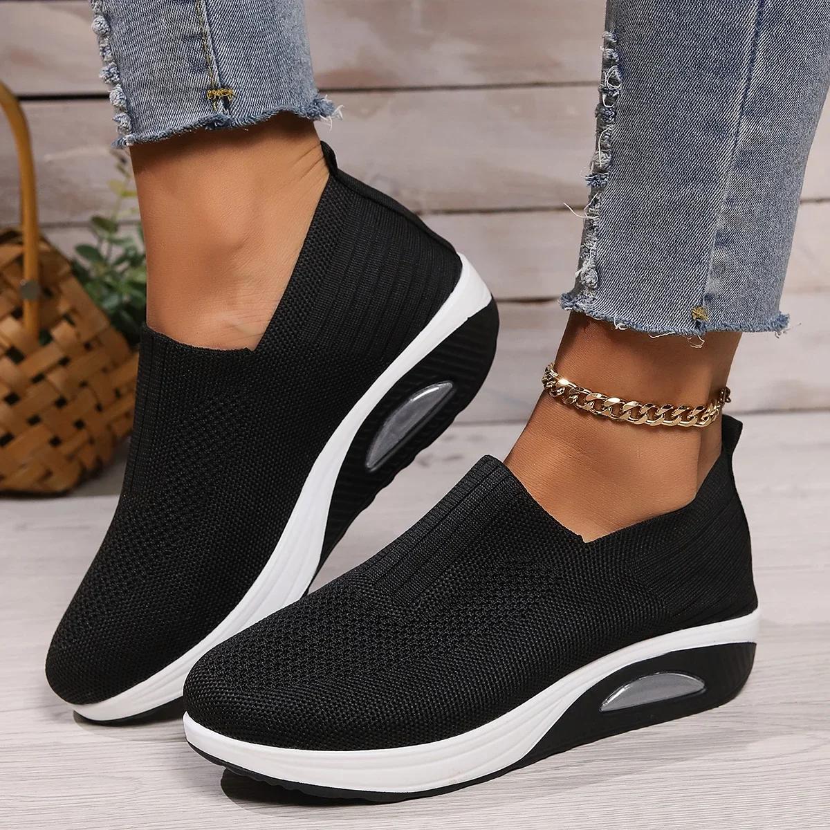 

Fashion New Women S Breathable Cushioned Increased Height Thick Soles Sports Casual Shoes Female Mesh Breathable Vulcanized Shoes 43 чёрный
