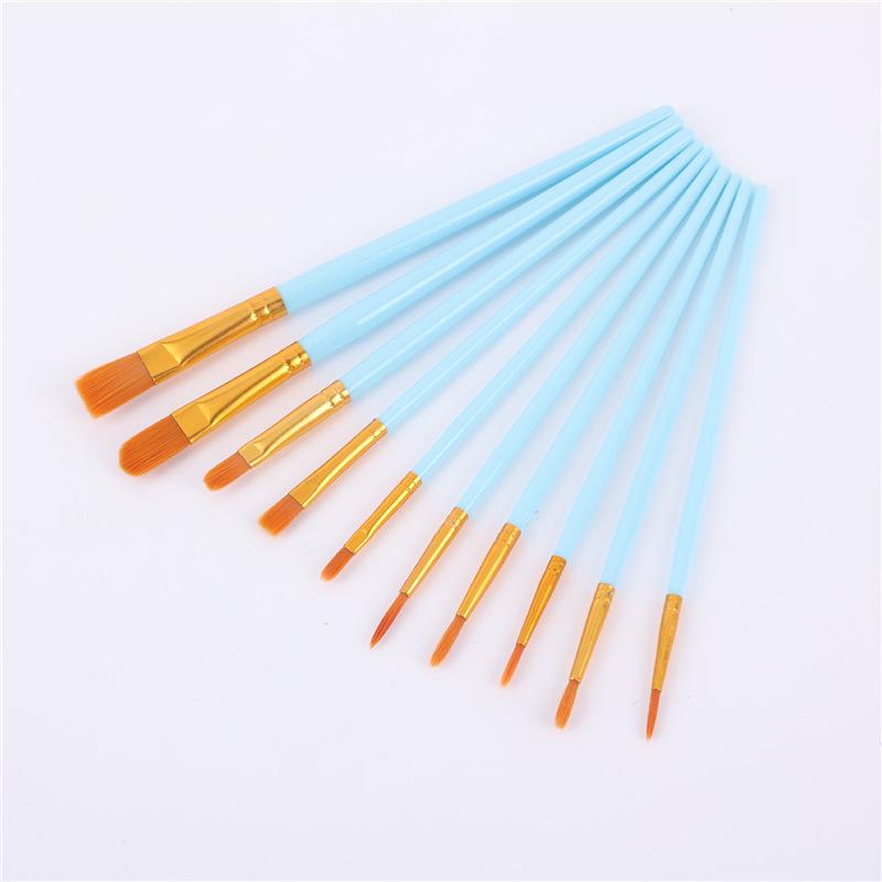 10-Piece Nylon Hair Paint Brush Set for Art Students - Watercolor, Gouache & Oil Painting
