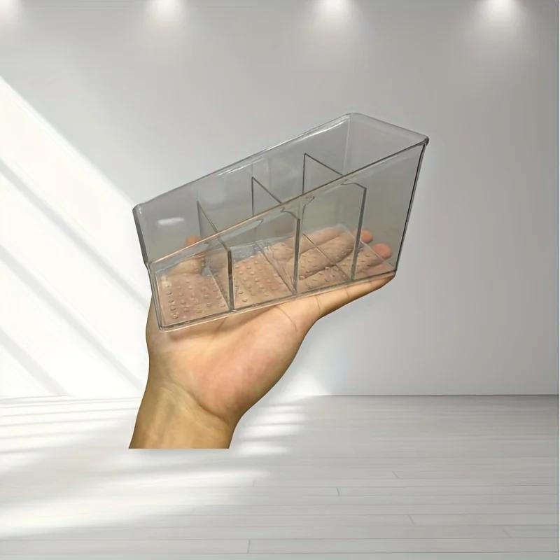1pc Clear Plastic Remote Control Holder and Desk Organizer with 4 Compartments for Home and Office Use