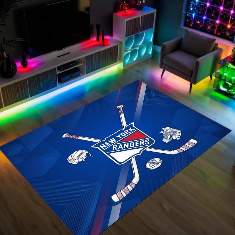 New York Rangers Design Crystal Velvet Carpet Cozy Non?Slip Printed Rug For Bedroom Living Room Entrance