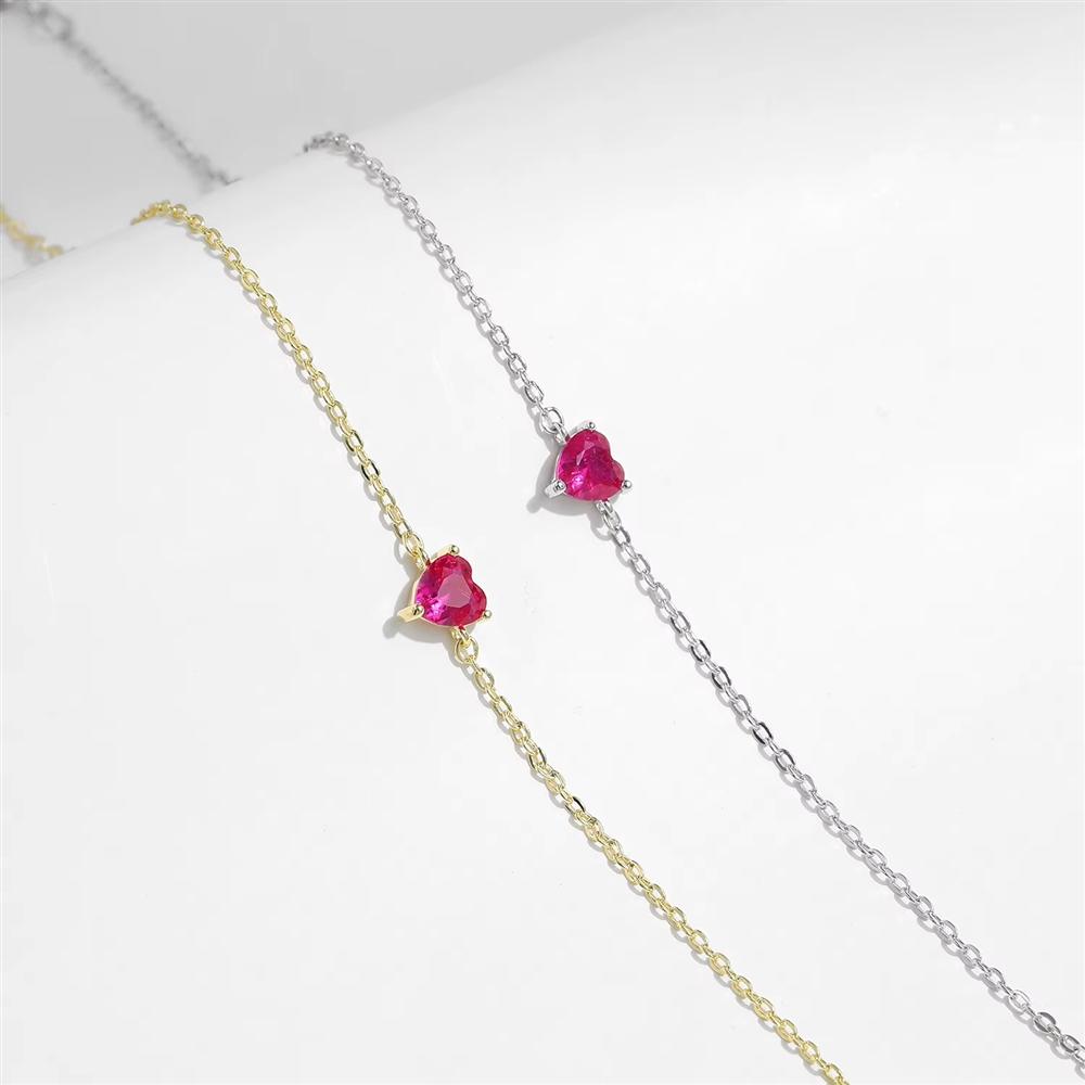 Romantic Rose Red Zircon Heart Bracelet 925 Sterling Silver Link Chain Bracelet for Women Fine Jewelry Accessories