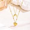 Moon Heart Stainless Steel Double Layer Necklace - Elegant Retro Design for Women