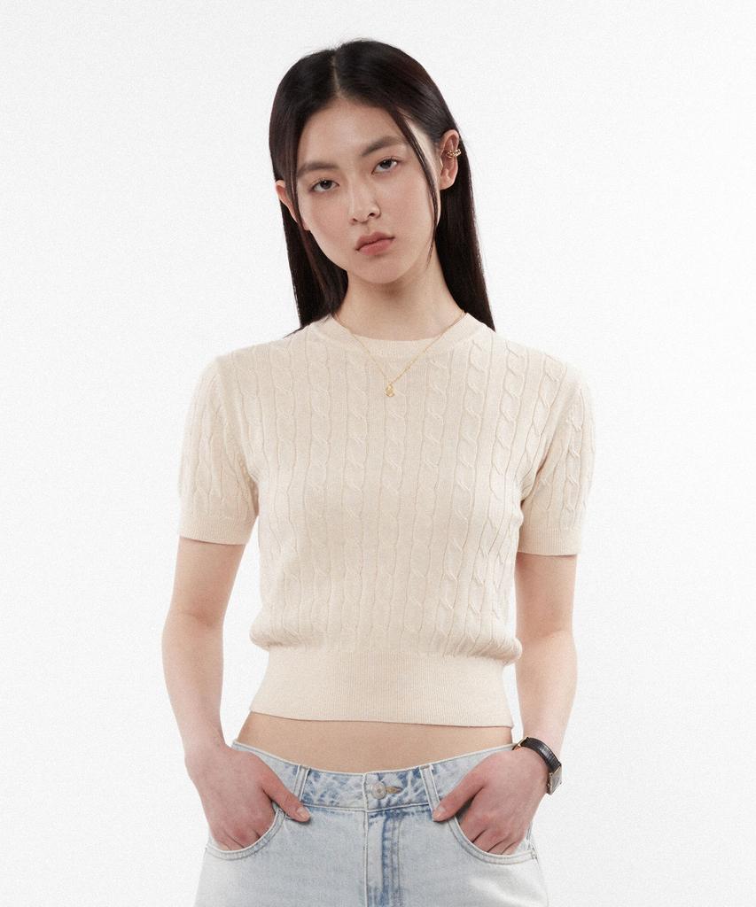 KIIMUIR (Women) Cotton Round Cable Half Knit_Beige