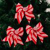 3Pcs Christmas Tree Bow Pendants Red White Striped Print Bowknot Festive