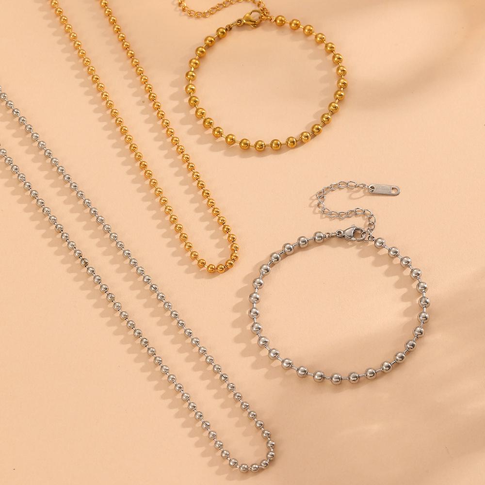 European INS Style Stainless Steel & Titanium 18K Ball Chain Non-Fading Jewelry Set