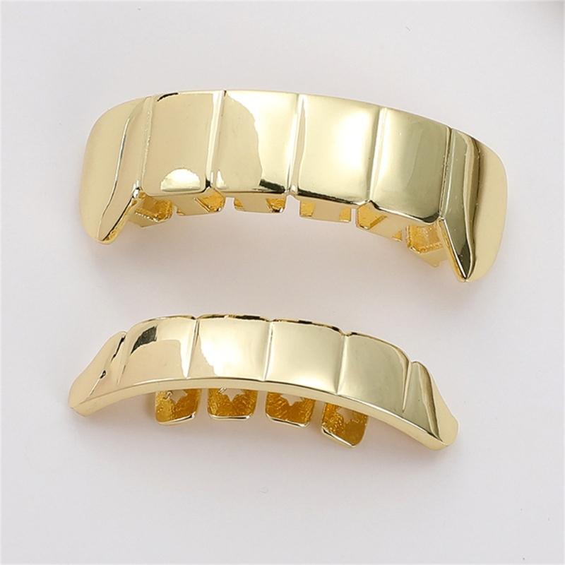 Connected Upper and Lower Tooth Grill Set, Mirror Finish Plated Metal Mouth Jewelry for Party and Stage Styling