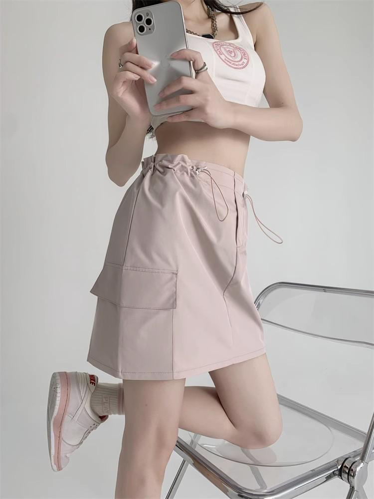 Retro Cargo Skirt for Women Summer Drawstring High Waist Slim Mini Shorts Skirt Fashion Design Preppy Style Style Female Clothes