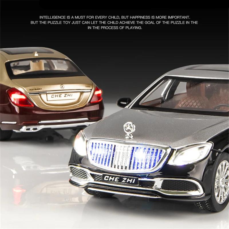 1/24 Benz Maybach S600 Legering Metall Bilmodell Formgjutna Metall Leksaksfordon Bilmodell Hög Simulering Ljud och Ljus Leksak för Barn Gåva