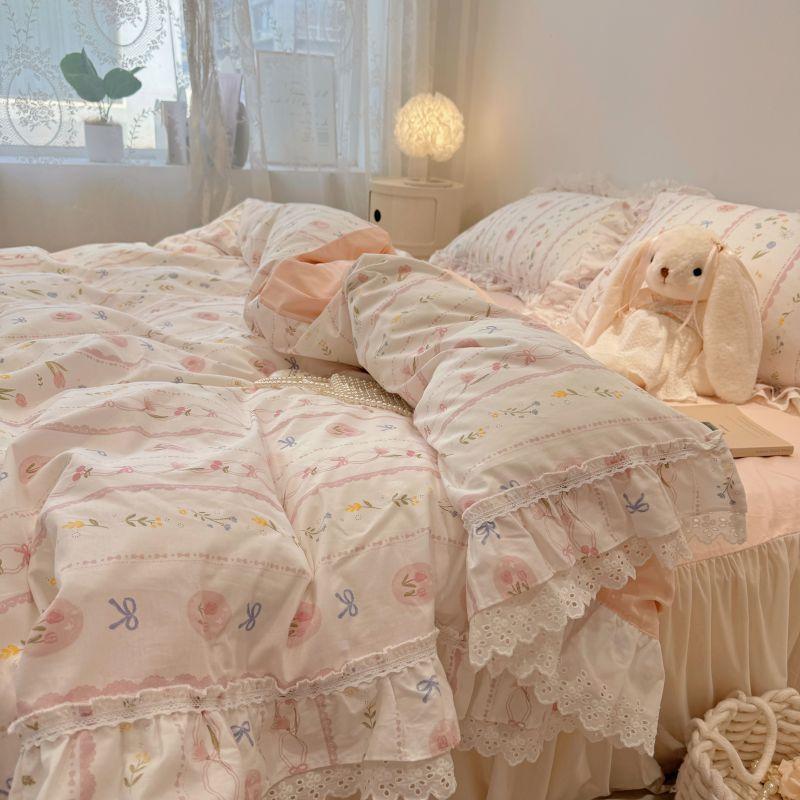 Cotton Bedding Four-piece Set Lace Quilt Cover Bed Sheet Pillowcase
