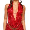 Glitter Shiny Mini Shorts Set Women Y2k Sparkly Sequin Outfits 2 Piece Sexy Sleeveless Low Cut Halter Crop Top Fitted Club Party