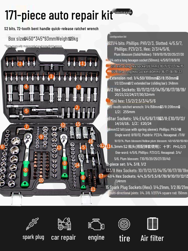 Compact Automotive Repair Tool Set: Socket Wrench & Hex Screwdriver Combo