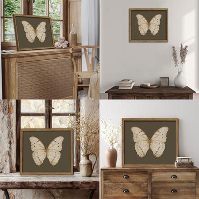 Schmetterlings-Wandkunst mit Holzrahmen Elegante Leinwandbilder Antike Poster Einfache Montage für Schlafzimmer Wohnbereich