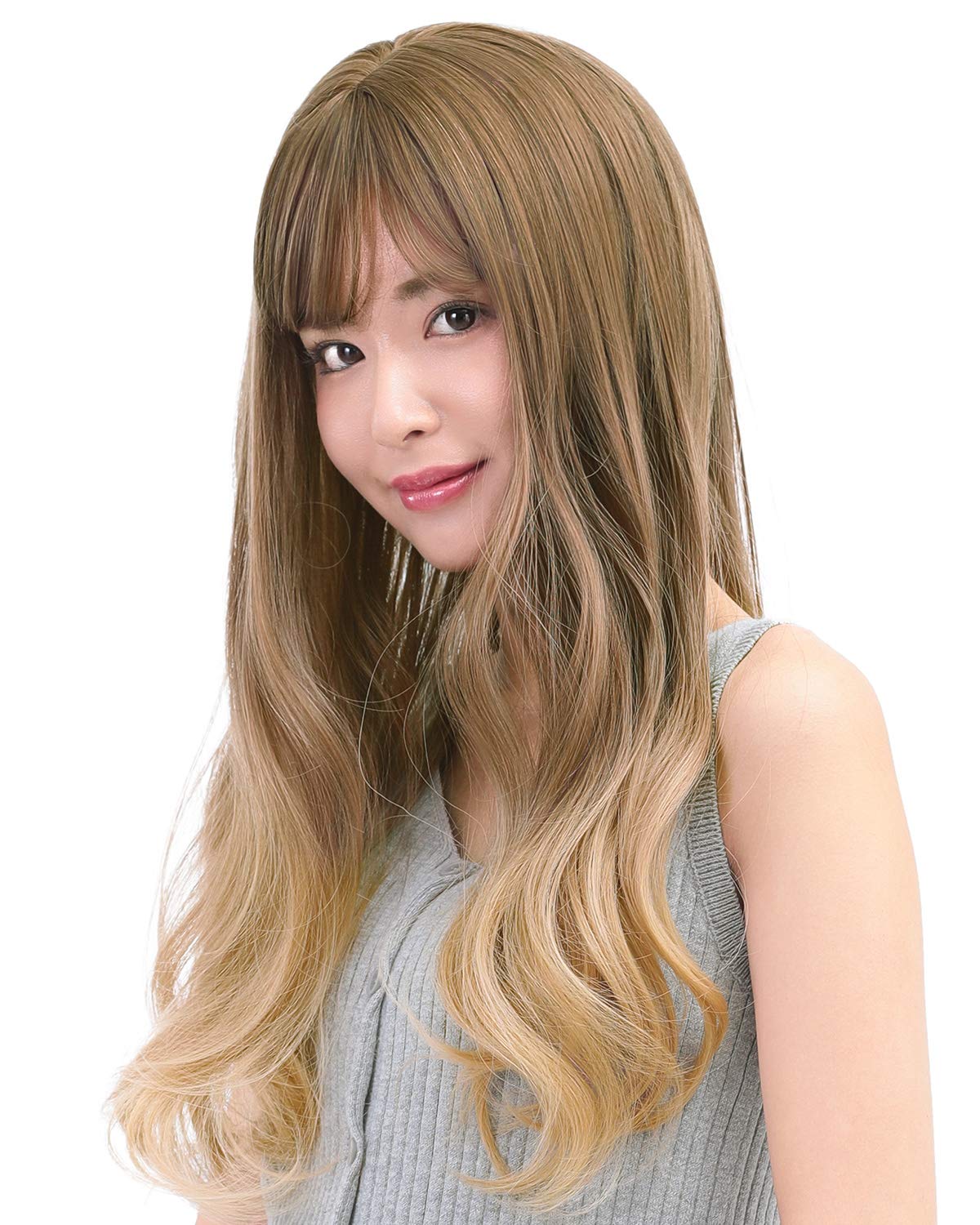 

AQUADOLL Long Full Wig with Gradient Curls, Pink, Black, and Blonde Hair, Free Size, GBxMT. Gold Beige x Milk Tea (wg304GBxMT)