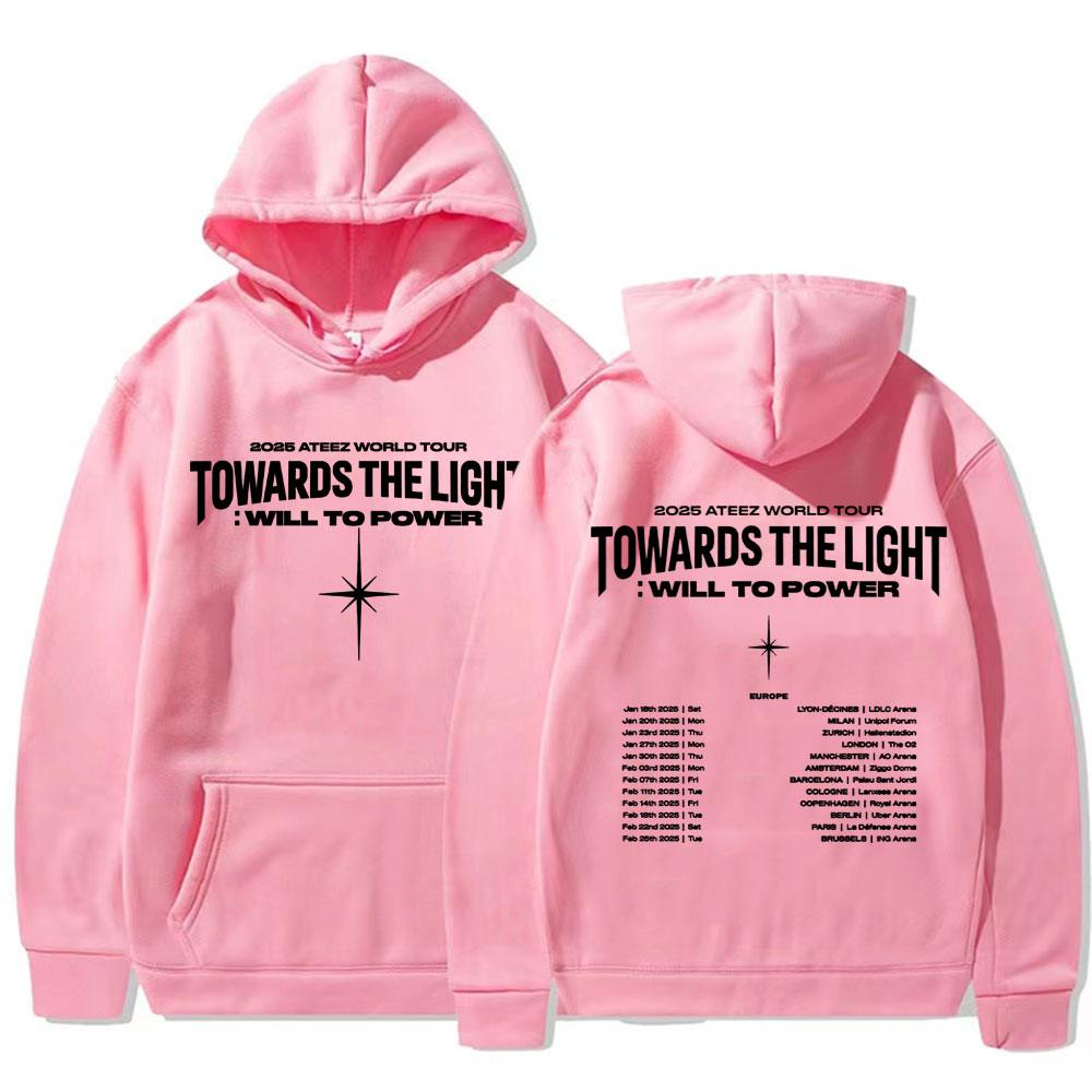 

2025 Світовий тур Ateez До Світла: Пуловери Воля до влади Жіночі Унісекс Корейська мода Хіп-хоп Толстовки з довгим рукавом M рожевий