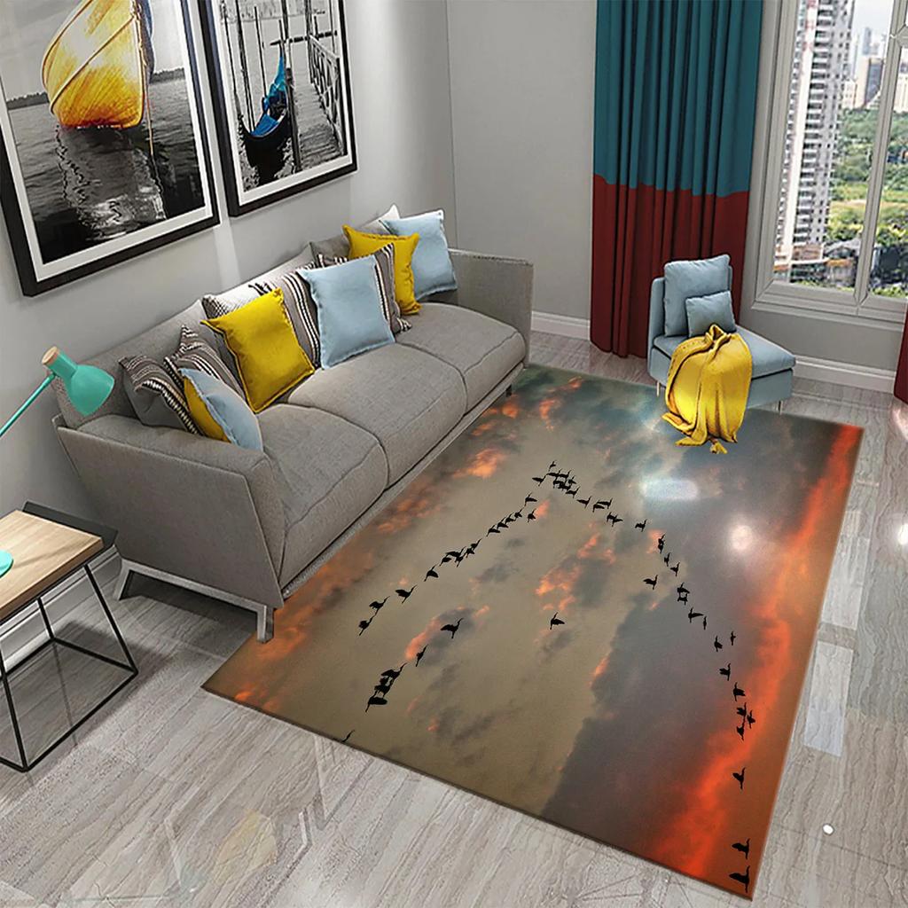 3D Migratory Birds Carpet Sunset Seaside Birds Rugs for Kitchen Bathroom Anti-Slip Carpet Living Room Bedroom Floor Decor Mats