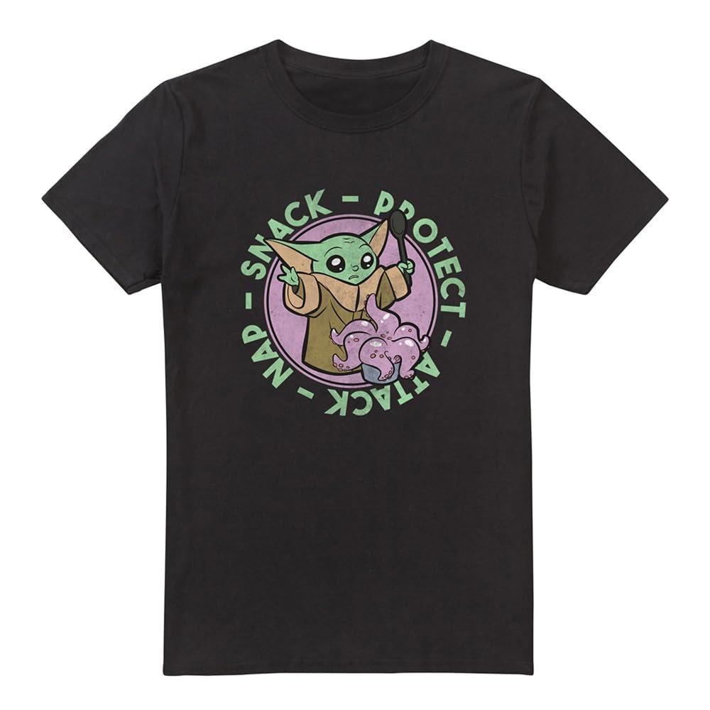 Star Wars: The Mandalorian Mens Protect Attack Nap Snack Grogu T-Shirt