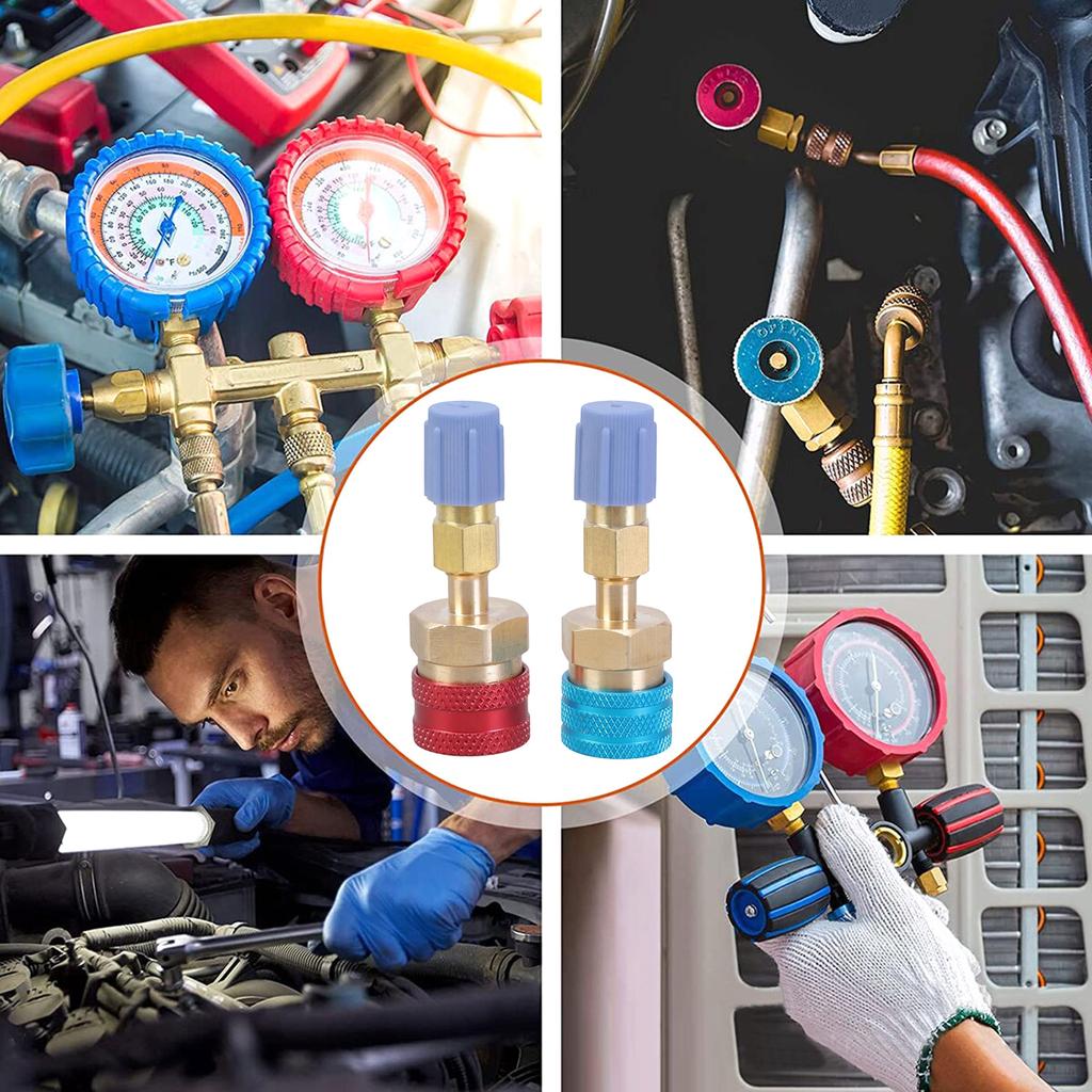 2pcs Brass Quick Couplers set High/Low Side Adapters Air Conditioning Hose Fitting Refrigerant Charge Hose for R1234YF