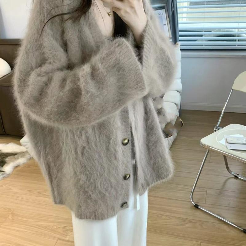 

Осенне-зимняя мода свитер с V-образным вырезом женское пальто толстая верхняя одежда плюс свободный ленивый стиль женский вязаный кардиган One Size хаки